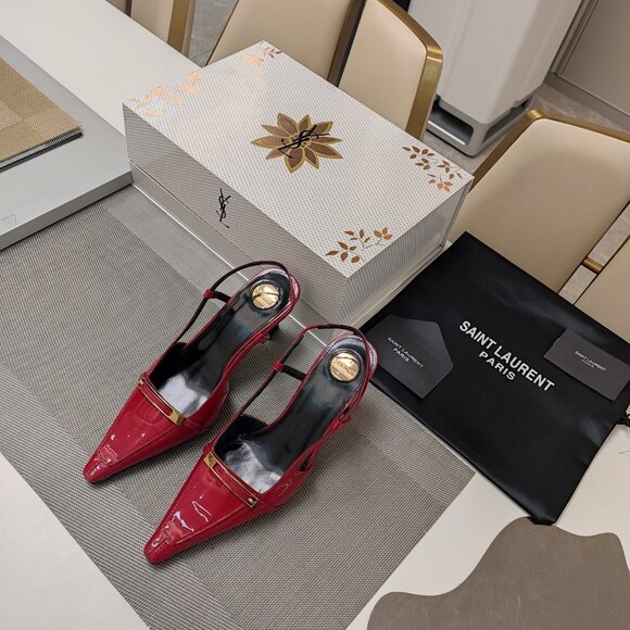 YSL Red Suede Pointed-Toe Pumps - Picture 7 of 9